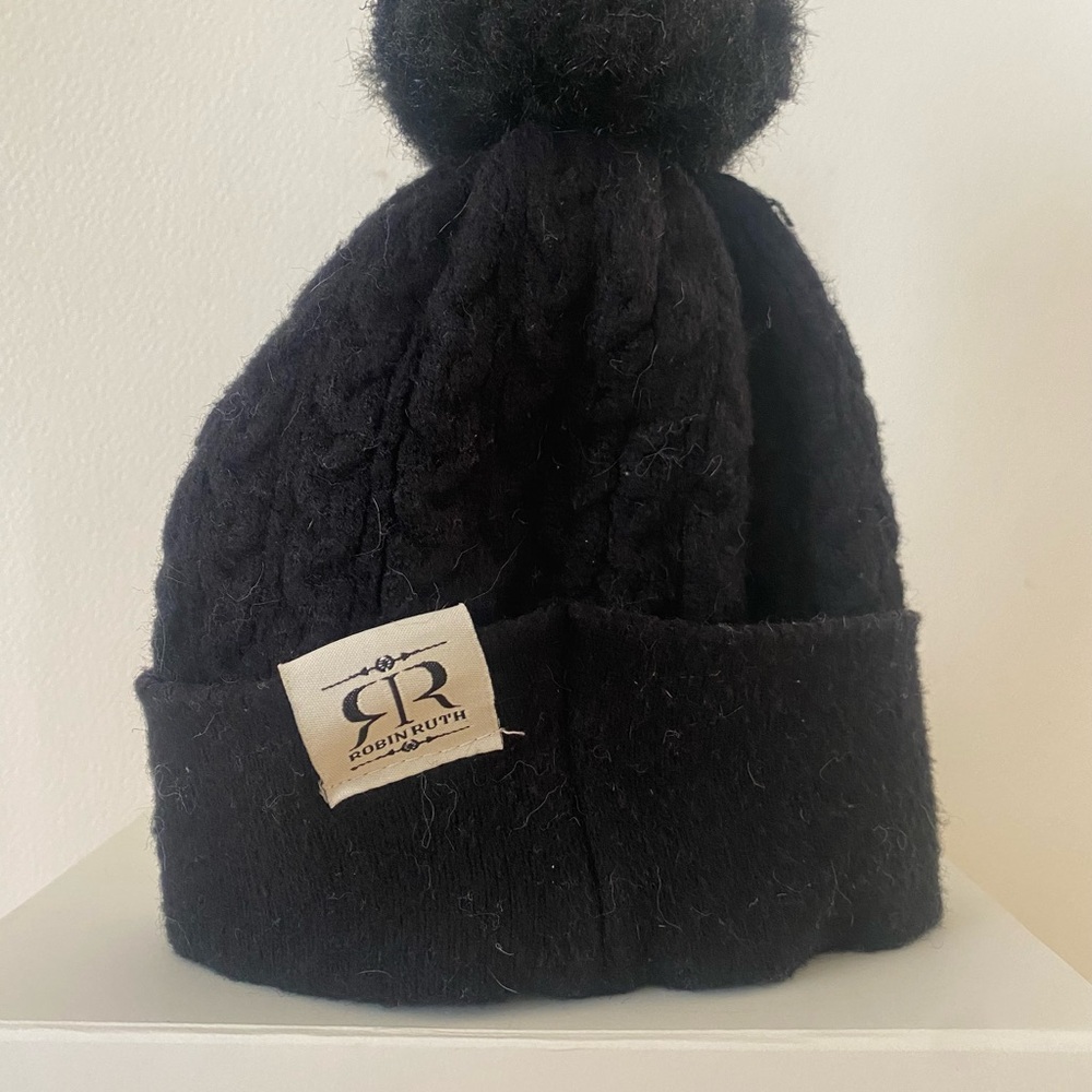 Robin Ruth Black Knit Beanie with Pom-Pom - Picture 2 of 9